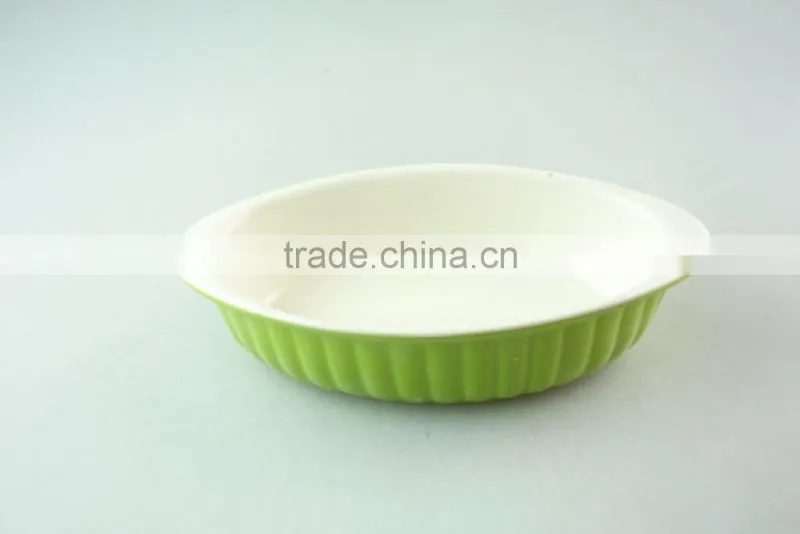 colorful ceramic bake plate with two ears, durable ceramic bakeware in stock