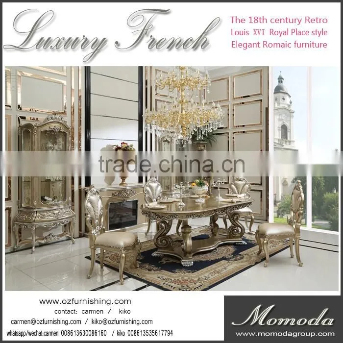 CT31A Neoclassical rococo elegant 24k gold paiting Dining room Set luxury antique villa wood carved table chairs home furniture