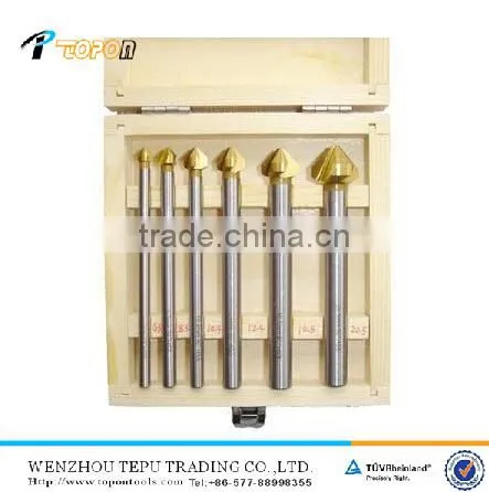 6pcs DIN335C HSS 3 fluter countersinks set Titanium coated long type