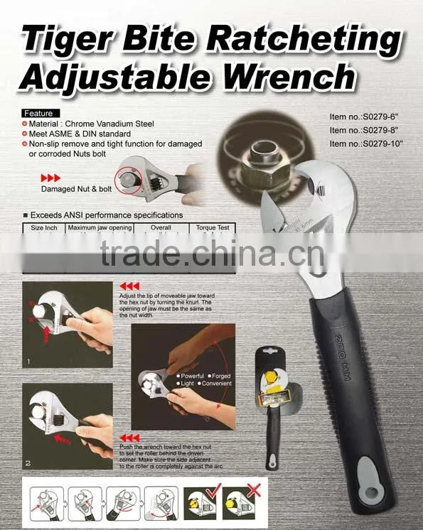 Tiger Bite Ratcheting Adjustable Wrench