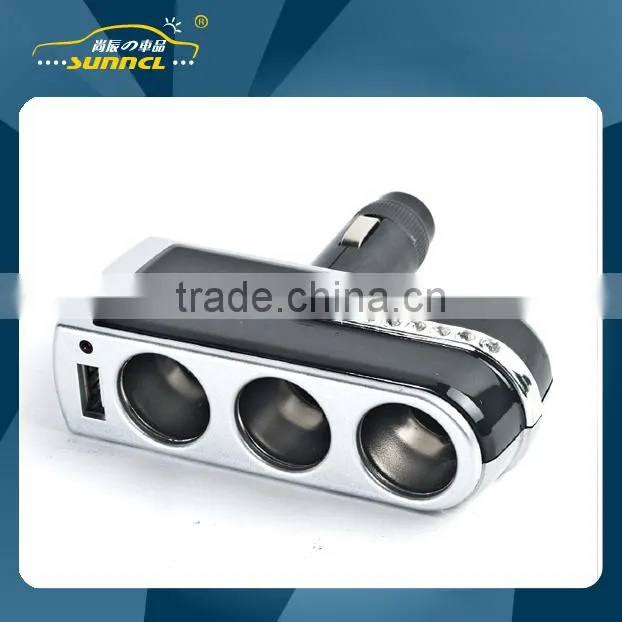 2 Sockets Car Charger Cigarette Lighter Adapter with USB for iPhone , Tablet
