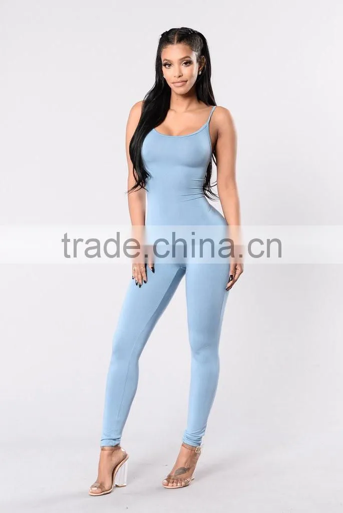 Wholesale Women Rompers Trendy and Stylish 95% Cotton 5% Spandex Spaghetti Strap Catsuit Womens Bodycon Jumpsuit