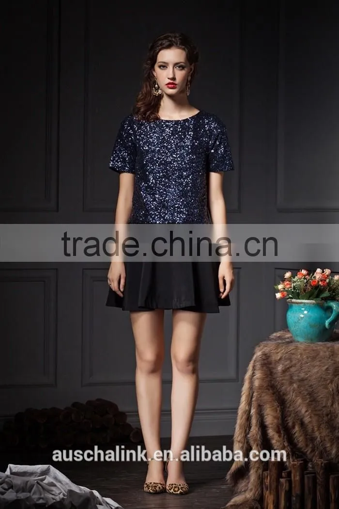 latest design summer hot sequin lady office t shirt low price