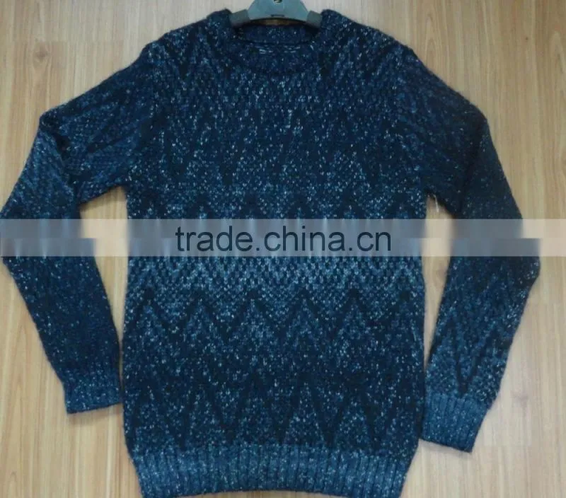 high quality Deep navy and blue jacquard men's shrug sweater/jumper knitwear(BKNM1440)