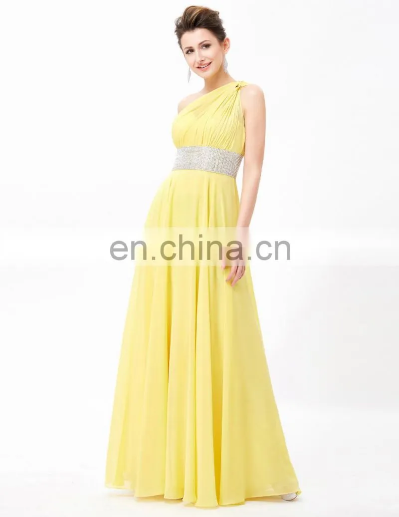 Grace Karin One Shoulder Long Yellow Formal Evening Dress Chiffon Floor-length Dresses Evening CL3419