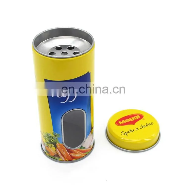 High quality round silver tins with window on body for spice storage canister