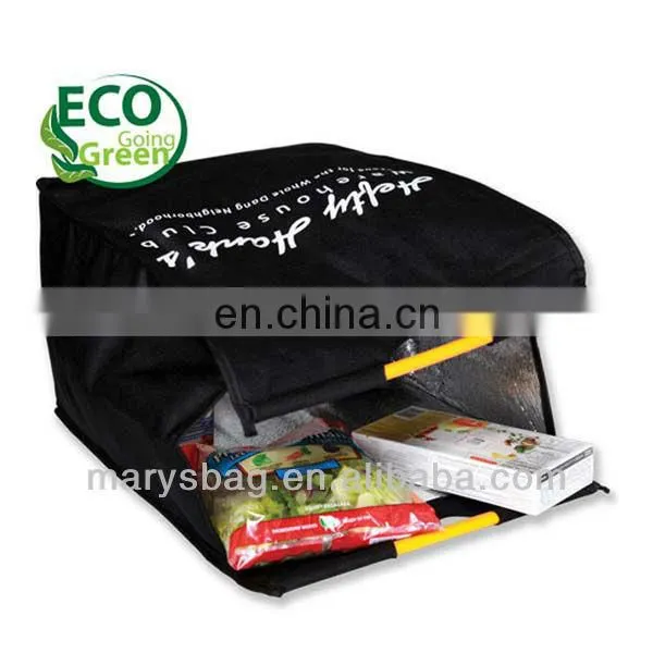 insulated recycled shopping bag with reflective aluminum foil lining and plastic carrying handles