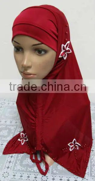 A569 Stylish islamic headscarf al amira square HEJAB pearl beaded flower two pieces MUSLIM HIJAB