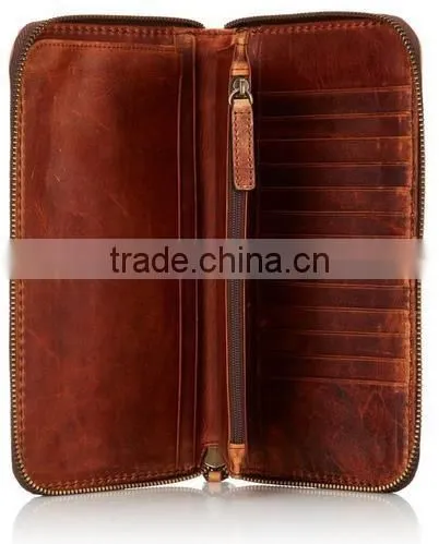 vintage cowhide leather clutch wallet travel organizer wallet for men