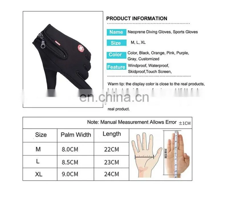 Wholesale Waterproof black neoprene fabric with touchscreen fingers outdoor sport diving protective glove