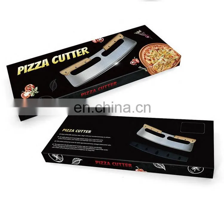 Amazon Hot sell Pizza Cutter Slicer Knife with Double Wooden Handle Stainless Steel Pizza Cutter Pizza Tools