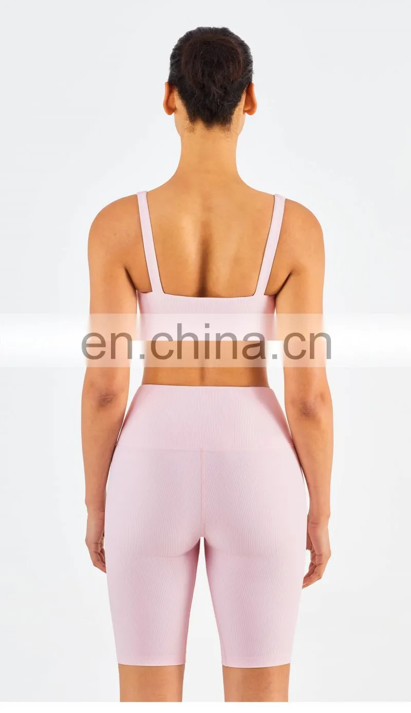 Gym Activewear Women Sling Wide Shoulder Bra Fitness Ribber Tank Top Running Sports Bra