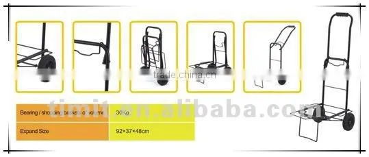 Simple Design Practical Iron 4 Wheels Foldable Black Shopping Trolley Cart