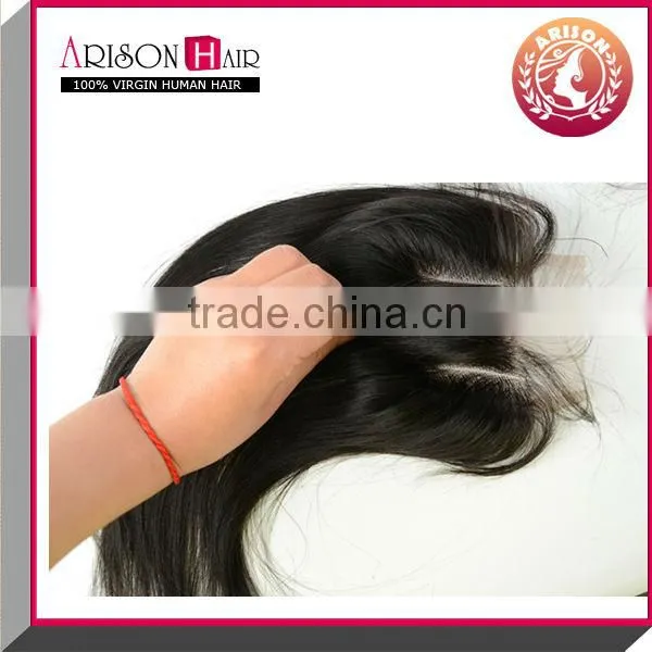 2014 new arrive hot selling lace closure in natural color straight three part lace closure