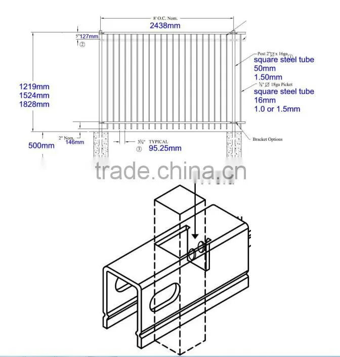 3 rails powder coated commercial black pool fence for sale