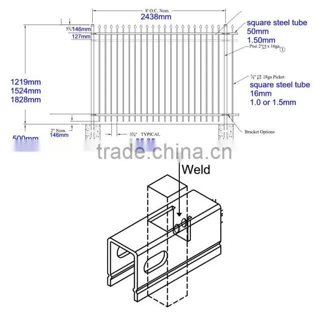 3 rails powder coated commercial black pool fence for sale
