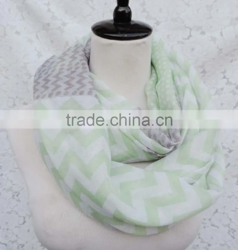 Hot Popular Wave Printing Ladies Thin Polyester Chevron Infinity Scarf