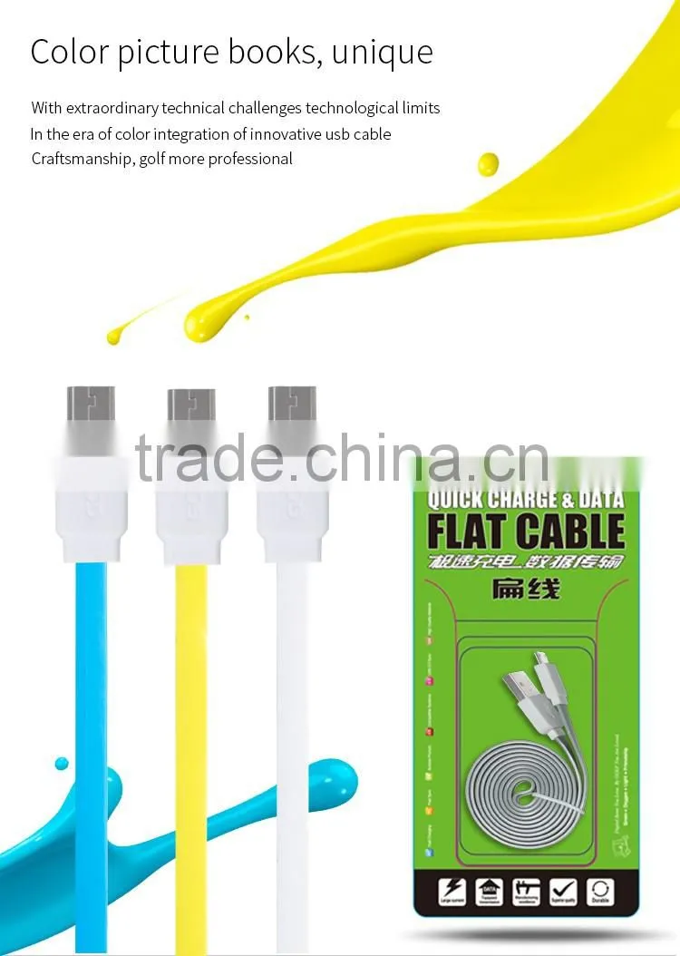 GOLF fast charging USB flat cable for android phone quick charge and data noodle micro cable for android device