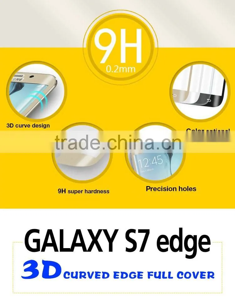 2016 Perfect Silk Print Colors Full Cover Screen Protector For Samsung Galaxy S7 Edge Curved Tempered Glass.
