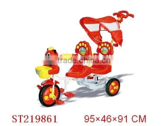 3 wheels hand pushing two seat twin tricycle