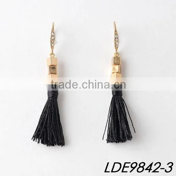 Gold hoop with colorful silk tassel adorable summer fashion earrings