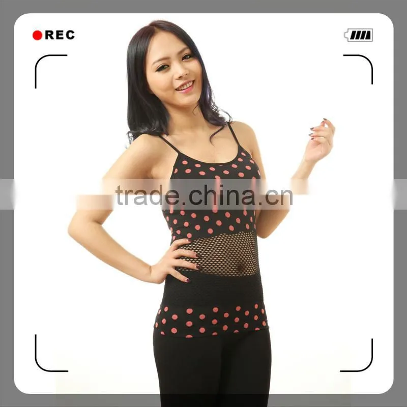 Ladies seamless burnout tank top with mesh and jacquard