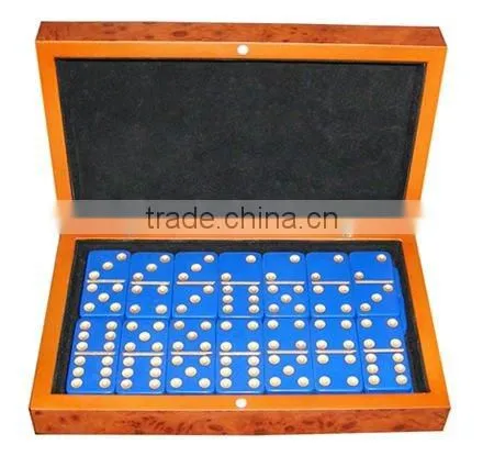 Slid Wooden box with double six domino set