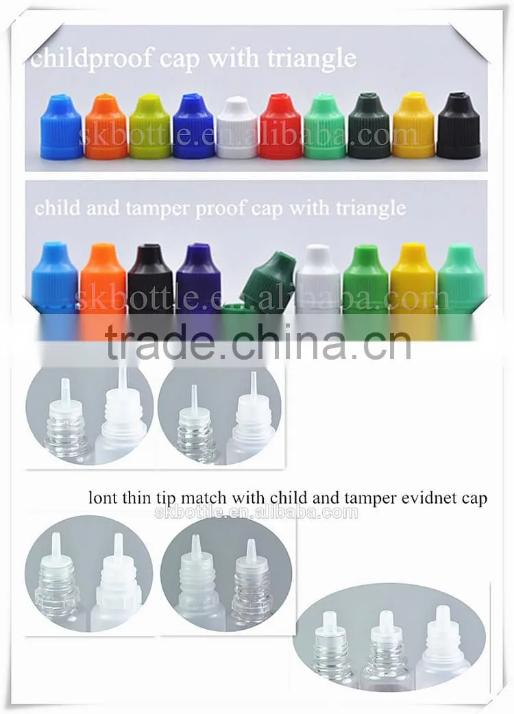 5ml 10ml clear PET plastic e liquid bottle with childproof lid