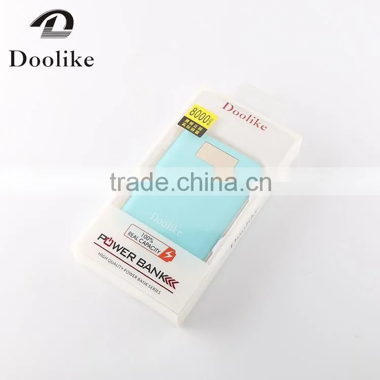 Doolike newest design led flashlight dual usb new power bank 8000mah