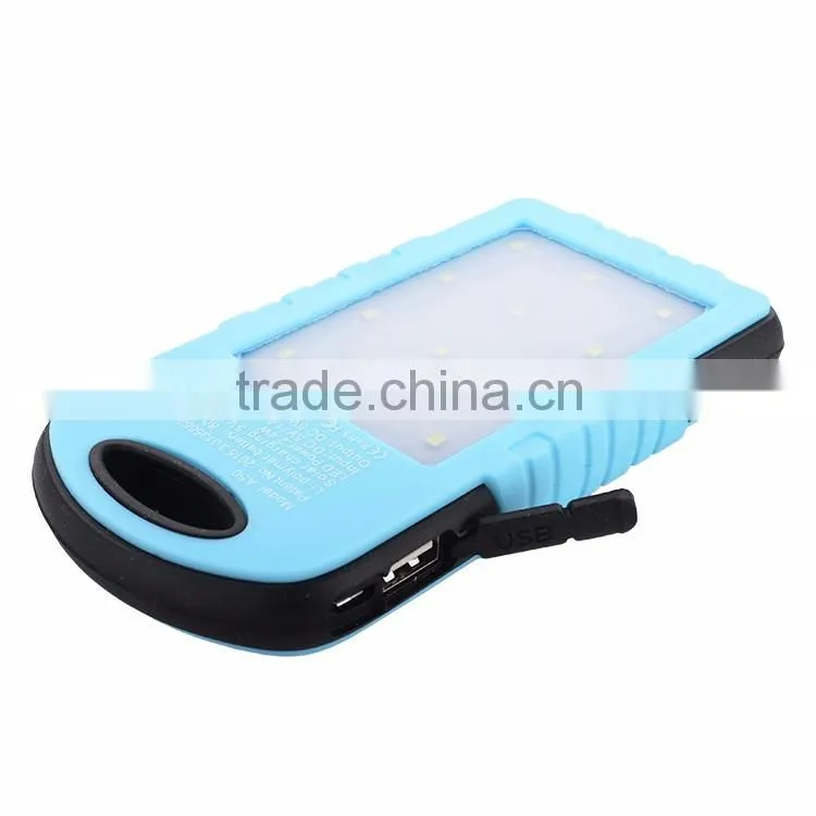 5000mah waterproof solar mobile phone charger with camping lamp