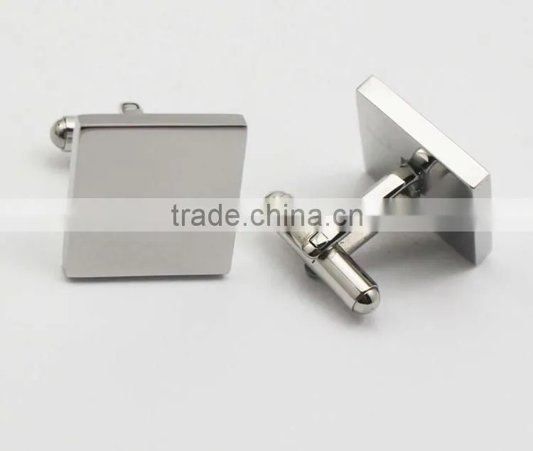 316L stainless steel shiny silver Classic mens Square cuff button