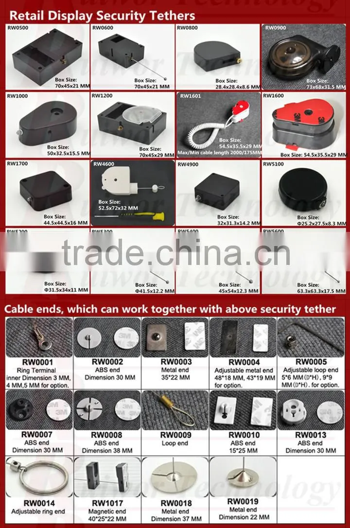 Security tether anti-theft pull box retractable Stainless steel wire rope