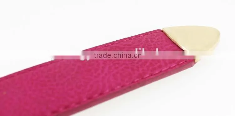 2015 Women's fashion Pink PU leather belts women with smooth gold buckle belt