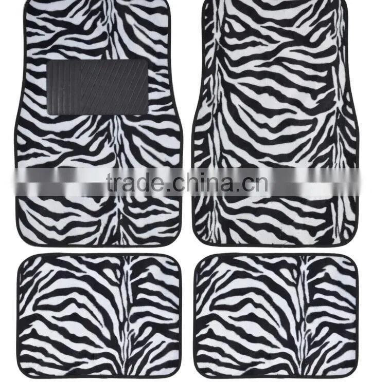 universal size 4 pieces full set zebra carpet car mat wholesale
