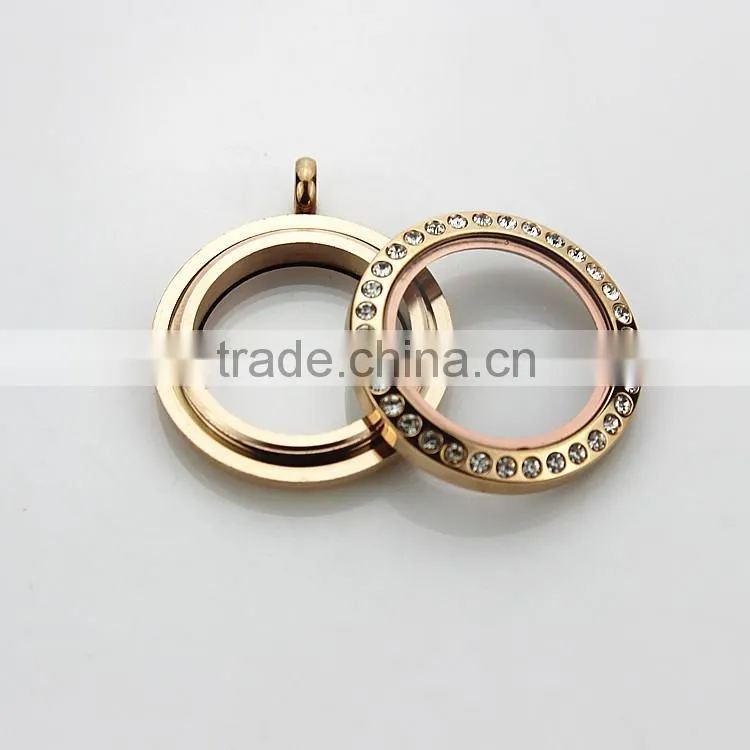 Rose Gold 316L Stainless Steel Screw Rhinestone Glass 25mm Floating Charms Locket