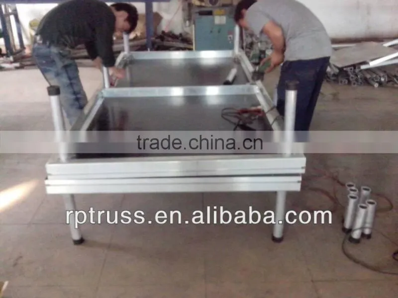 exhibition aluminium lighting stage truss,aluminium stage truss,trade show aluminium stage with glass plywood platform