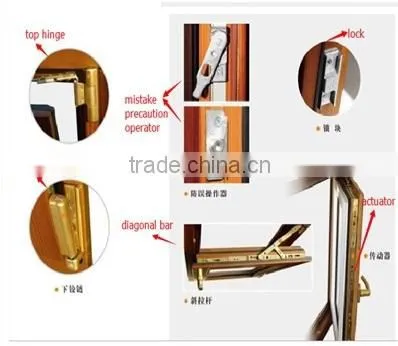 Italian style wood aluminum composite arched with grill outward opening window