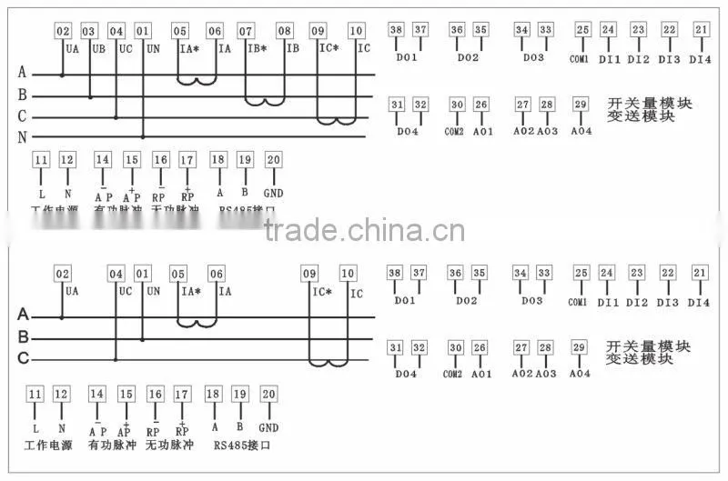 LCD Display Three-phase Network Multifunction Power Meter With Transmitting