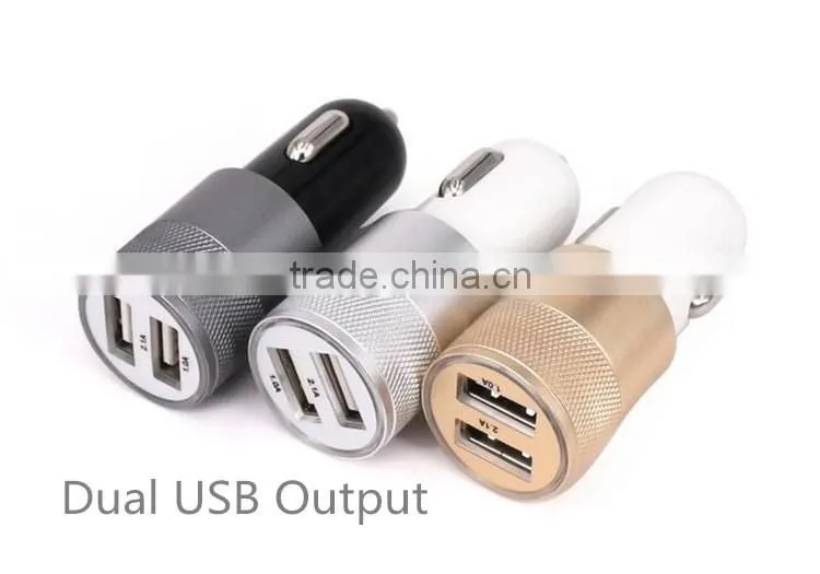 High quality promotional wholesale 2.1A metal mini dual port car charger