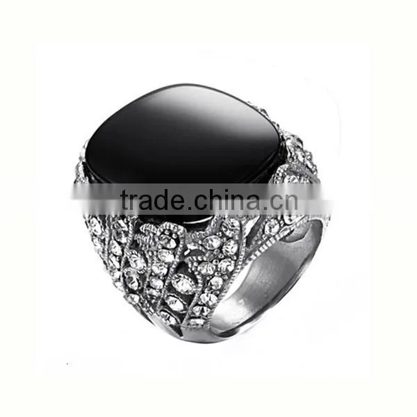 Fashion jewelry high quality stainless steel wedding different types stones rings single stone ring blue stone ring (LR9418)