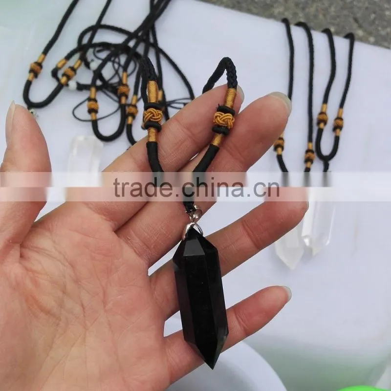 natural rock clear crystal obsidian amethyst smoky quartz gemstone point crystal pendant