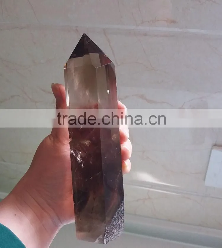 large natural rock smoky quartz crystal point