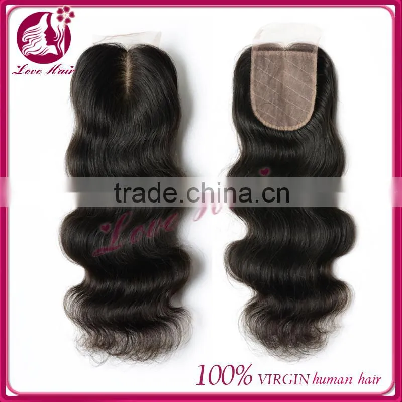 2015 grade 5a cheap body wave lace closure 4X4 middle part bleached knots lace front closure