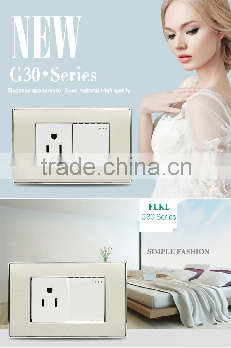 USA wall mount wall 1 gang push button switch with 3 pin socket