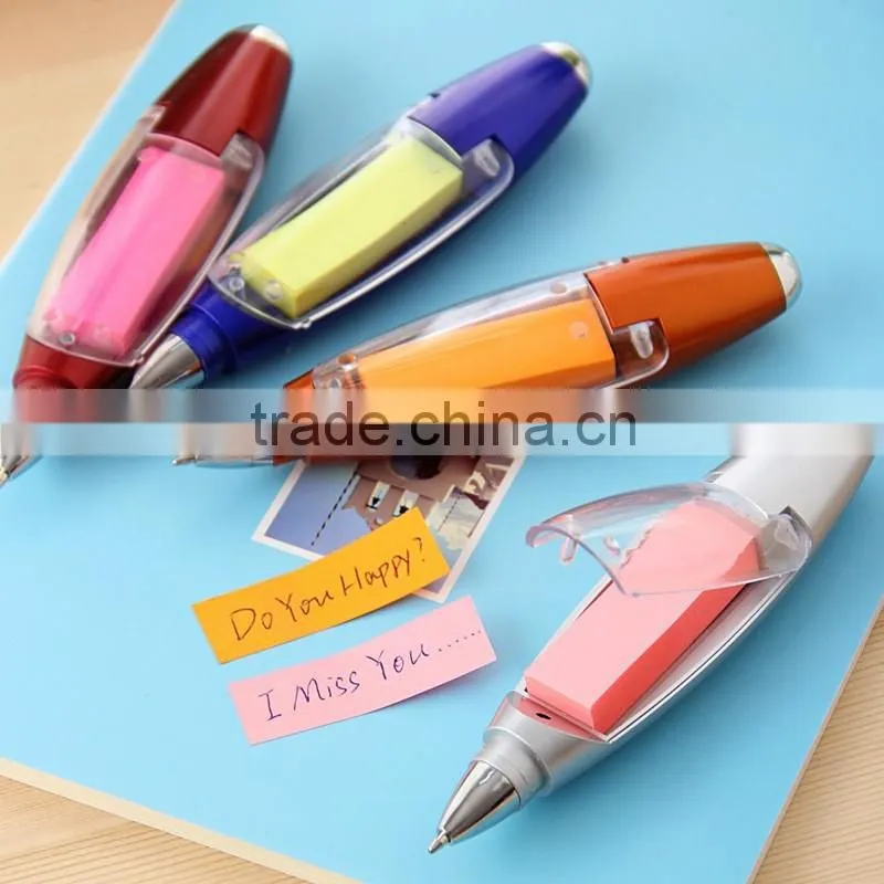 3 in 1 multifunctional pen with sticky note and LED flashlight