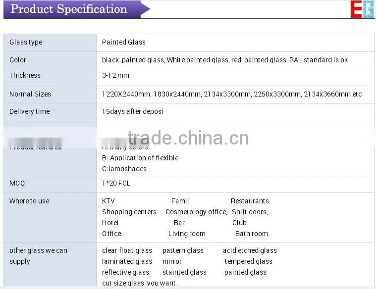 3-12MM Colourful Decorative Safety Backing painted glass
