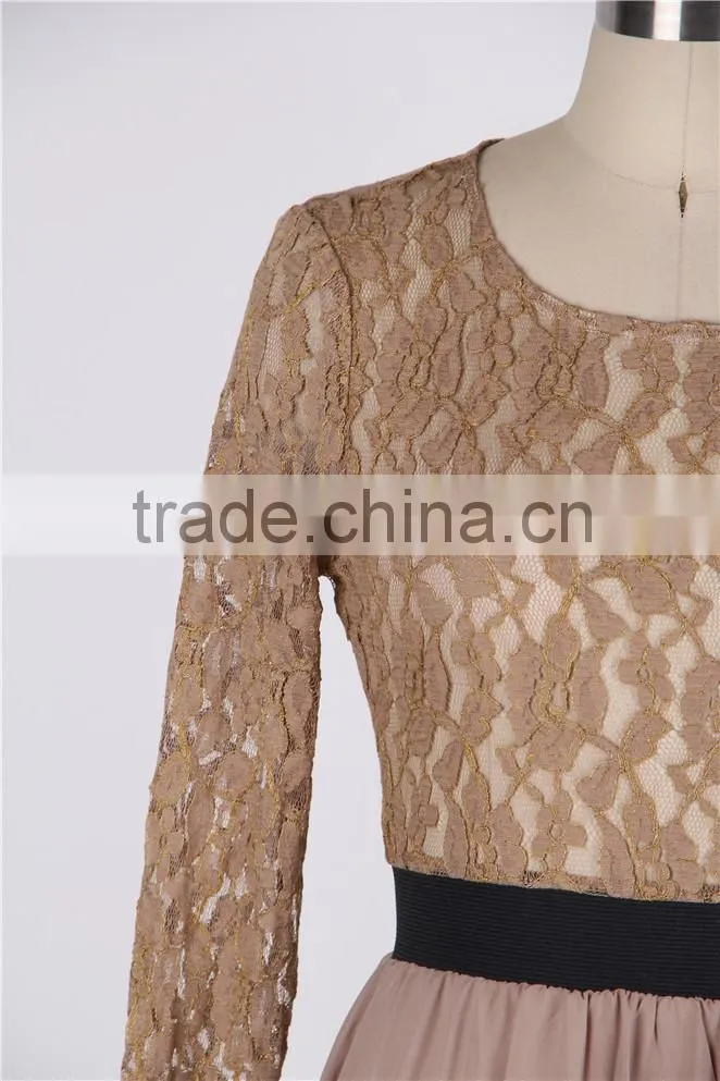 2016 New arrival full length long sleeve metallic lace maxi dress for wholesale