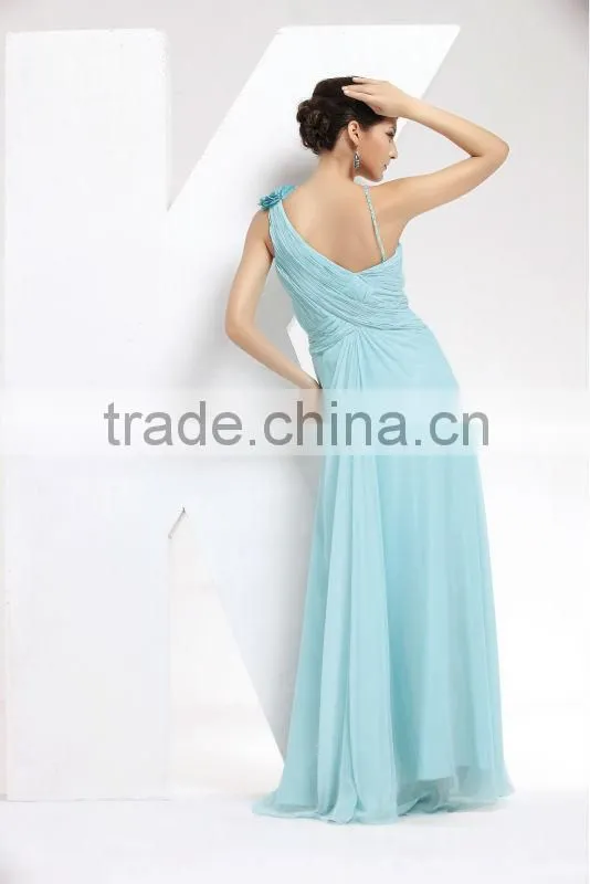 one shoulder sweet heart ruffle maxi dress backless blue evening dresses