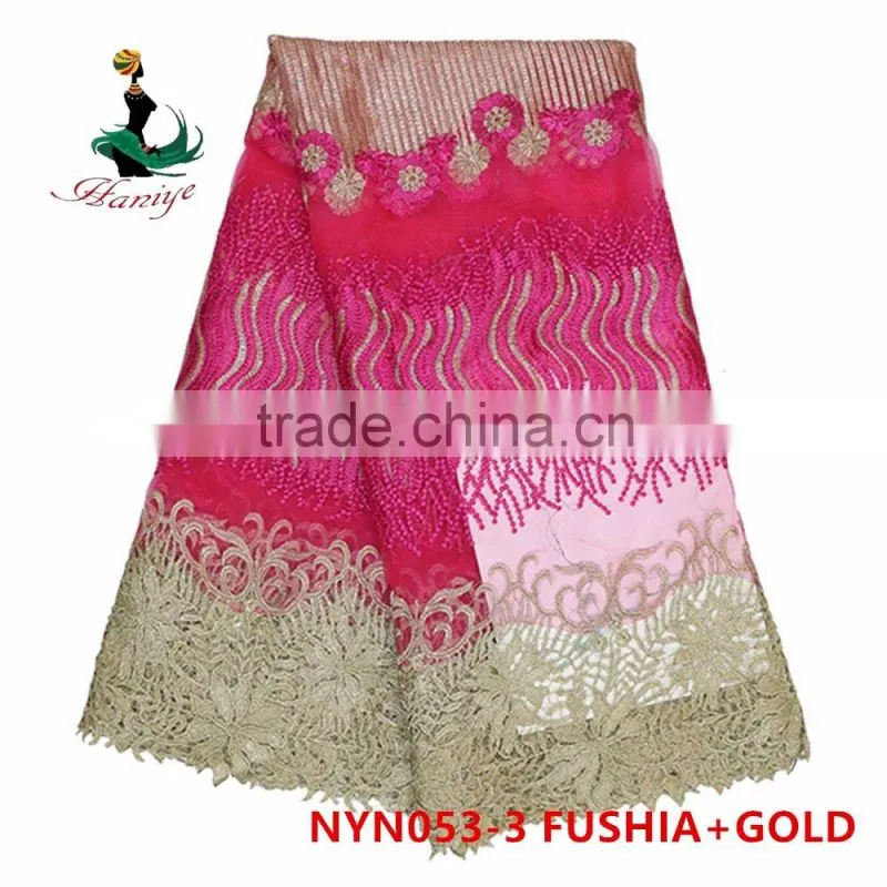 2016 Haniye nigeria african tulle lace fabric embroidery French net lace fabric for wedding/NYN53