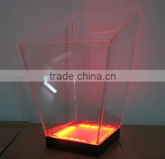 Double wall plastic acrylic led ice bucket with tube for bar, KTV